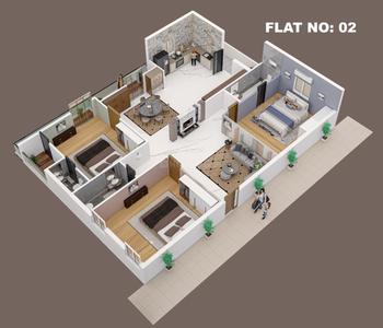 Floor Plan Image of 2375 Sq.ft 3 BHK Apartment / Flat for sale in Prakash Nagar Narasaraopet for Rs. 11400000