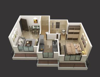 Floor Plan Image of 615 Sq.ft 1 BHK Apartment / Flat for sale in Symphony Bldg No 4 Type D E E1 Wing A B And C, Boisar Mumbai for Rs. 1845000