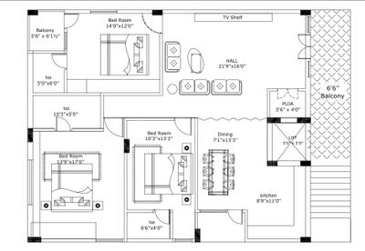 Floor Plan Image of 1900 Sq.ft 3 BHK Apartment / Flat for sale in Pothinamallayya Palem Visakhapatnam for Rs. 8550000