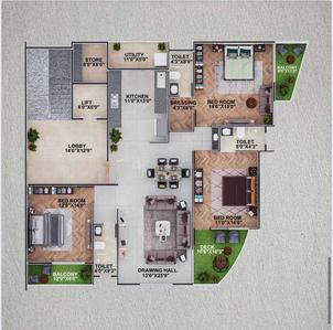 Image of 1966 Sq.ft 3 BHK Apartment / Flat for sale in Pratap Nagar, Nagpur for Rs. 15600000