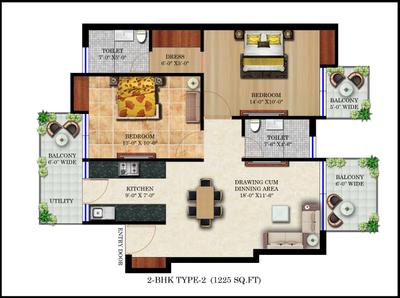Image of 1225 Sq.ft 2 BHK Apartment / Flat for sale in Resizone Paradise Greens, Majra, Dehradun for Rs. 6100000