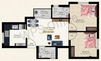 Floor Plan Image of 709 Sq.ft 2 BHK Apartment / Flat for sale in Kundrathur Chennai for Rs. 3970400