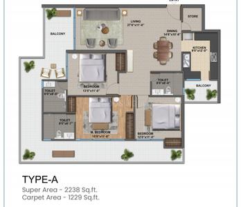 Image of 2238 Sq.ft 3 BHK Apartment / Flat for sale in GMS Road, Dehradun for Rs. 17200000