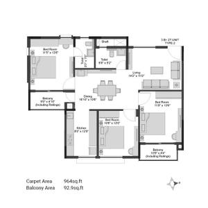 Image of 1250 Sq.ft 3 BHK Apartment / Flat for sale in DN Fairytale, Madanpur, Bhubaneswar for Rs. 10050000