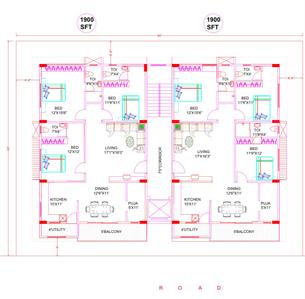 Floor Plan Image of 1900 Sq.ft 3 BHK Apartment / Flat for sale in Yendada Visakhapatnam for Rs. 11800000