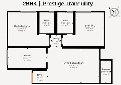 Image of 1162 Sq.ft 2 BHK Apartment / Flat for sale in Prestige Tranquility, Budigere Cross, Bengaluru for Rs. 14800000