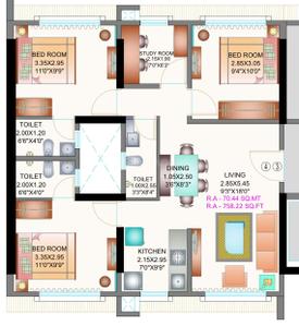 Floor Plan Image of 1025 Sq.ft 2 BHK Apartment / Flat for sale in Apex Green Wood, Borivali East Mumbai for Rs. 18600000