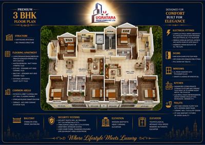 Image of 1359 Sq.ft 3 BHK Apartment / Flat for sale in Jharapada, Bhubaneswar for Rs. 15900000