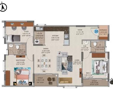 Image of 1558 Sq.ft 3 BHK Apartment / Flat for sale in Oceanus White Meadows, Anjanapura Township, Bengaluru for Rs. 19000000