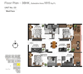 Image of 1550 Sq.ft 3 BHK Apartment / Flat for sale in Miyapur, Hyderabad for Rs. 10000000