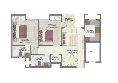 Image of 1020 Sq.ft 2 BHK Apartment / Flat for sale in Jaypee Kensington Boulevard, Sector 131, Noida for Rs. 9000000