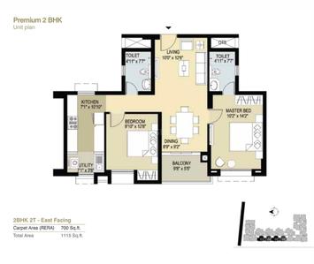Floor Plan Image of 1115 Sq.ft 2 BHK Apartment / Flat for sale in TVS Emerald LightHouse, Chromepet Chennai for Rs. 12000000