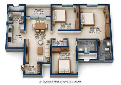 Image of 1500 Sq.ft 3 BHK Apartment / Flat for sale in Sobha Neopolis, Panathur, Bengaluru for Rs. 22000000