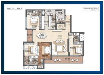 Image of 2250 Sq.ft 4 BHK Apartment / Flat for sale in Valencia Towers Phase 2, Gomti Nagar, Lucknow for Rs. 27312500