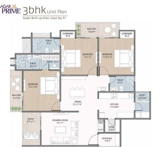 Image of 1457 Sq.ft 3 BHK Apartment / Flat for sale in Sagar Prime, Bawadiya Kalan, Bhopal for Rs. 13000000