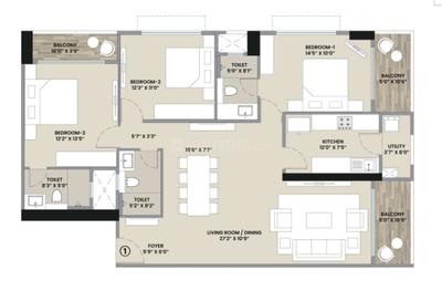 Floor Plan Image of 1390 Sq.ft 3 BHK Apartment / Flat for sale in Hiranandani Bay Heights, Bandra West Mumbai for Rs. 112300000