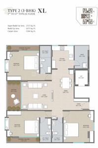 Image of 2500 Sq.ft 3 BHK Apartment / Flat for sale in Kalali, Vadodara for Rs. 8000000