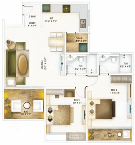 Image of 1163 Sq.ft 2 BHK Apartment / Flat for sale in Parkland 1 C Building, Ghorpadi, Pune for Rs. 8500000