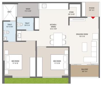 Image of 1503 Sq.ft 2 BHK Apartment / Flat for sale in Kudasan, Gandhinagar for Rs. 6800000