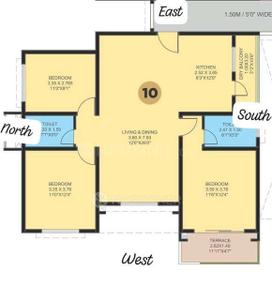 Image of 1400 Sq.ft 3 BHK Apartment / Flat for sale in VTP Township Codename Pegasus , Kharadi, Pune for Rs. 12300000