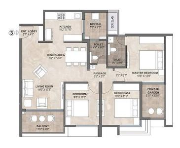 Image of 1523 Sq.ft 3 BHK Apartment / Flat for sale in Siddhashila Treasure Troves, Wakad, Pune for Rs. 12700000