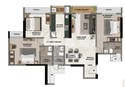 Image of 986 Sq.ft 3 BHK Apartment / Flat for sale in Larkins 315 Rio B, Thane West, Thane for Rs. 23000000