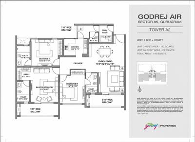 Image of 2129 Sq.ft 3 BHK Apartment / Flat for sale in Godrej Air, Sector 85, Gurgaon for Rs. 32500000