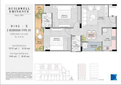 Image of 1030 Sq.ft 2 BHK Apartment / Flat for sale in Buildwell Eminence, Jakhya, Indore for Rs. 5665000