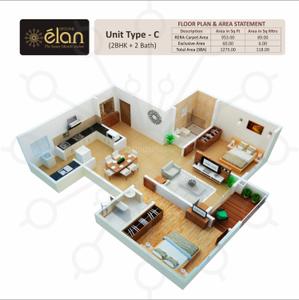 Image of 1275 Sq.ft 2 BHK Apartment / Flat for sale in Epitome Elan, JP Nagar, Bengaluru for Rs. 16000000