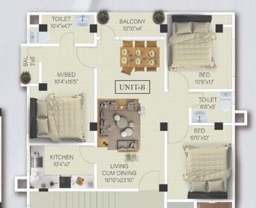 Image of 1040 Sq.ft 3 BHK Apartment / Flat for sale in Six Mile, Guwahati for Rs. 7150000