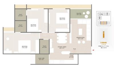 Floor Plan Image of 1321 Sq.ft 2 BHK Apartment / Flat for sale in Ivan Elara, Shela Ahmedabad for Rs. 5500000