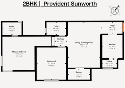 Image of 883 Sq.ft 2 BHK Apartment / Flat for sale in Provident Sunworth City, Kambipura, Bengaluru for Rs. 6200000