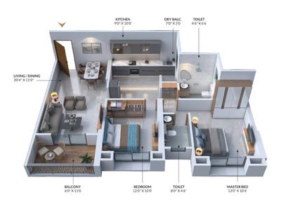 Image of 1100 Sq.ft 2 BHK Apartment / Flat for sale in Mohammed Wadi, Pune for Rs. 8900000