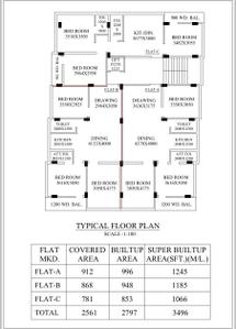 Floor Plan Image of 1066 Sq.ft 3 BHK Apartment / Flat for sale in Chinar Park Kolkata for Rs. 6929000
