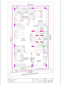 Floor Plan Image of 1254 Sq.ft 3 BHK Apartment / Flat for sale in Banashankari Bengaluru for Rs. 19000000
