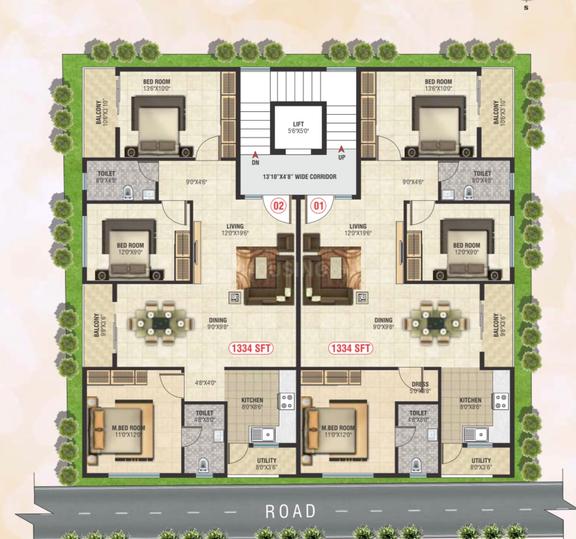 Image of 1334 Sq.ft 3 BHK Apartment / Flat for sale in Vishvi Arcade, Medahalli, Bangalore for Rs. 6250000