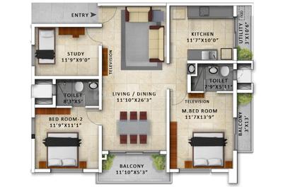 Image of 970 Sq.ft 2 BHK Apartment / Flat for sale in Incor Pbel City, Kelambakkam, Chennai for Rs. 6500000