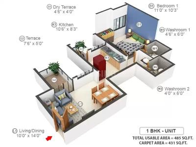 Image of 759 Sq.ft 2 BHK Apartment / Flat for sale in GK Arise, Punawale, Pune for Rs. 6540000