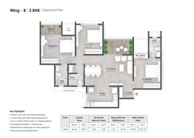 Image of 1239 Sq.ft 2 BHK Apartment / Flat for sale in AR Mirador, Wakad, Pune for Rs. 10000000