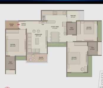 Floor Plan Image of 1800 Sq.ft 3 BHK Apartment / Flat for sale in The Planet By Venus, Shela Ahmedabad for Rs. 7500000