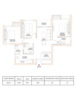Image of 874 Sq.ft 3 BHK Apartment / Flat for sale in DTC Still Waters, New Town, Kolkata for Rs. 9200000