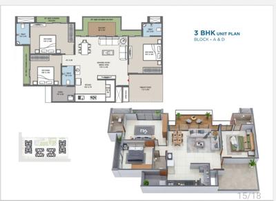 Floor Plan Image of 1944 Sq.ft 3 BHK Apartment / Flat for sale in Revanta Fortune 2, Raysan Gandhinagar for Rs. 7992000