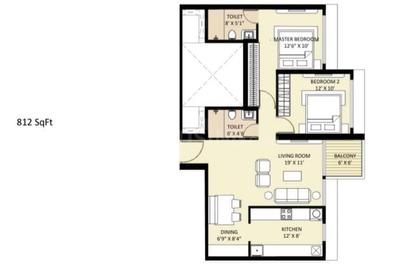 Image of 1096 Sq.ft 2 BHK Apartment / Flat for sale in Wakad, Pune for Rs. 9900000