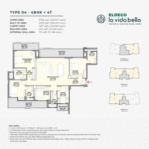 Image of 2209 Sq.ft 4 BHK Apartment / Flat for sale in Eldeco La Vida Bella, Noida Extension, Greater Noida for Rs. 36000000