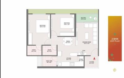 Floor Plan Image of 1390 Sq.ft 2 BHK Apartment / Flat for sale in Armonia Sky, Shela Ahmedabad for Rs. 5700000