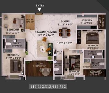Image of 1725 Sq.ft 3 BHK Apartment / Flat for sale in Jagamara, Bhubaneswar for Rs. 14400000