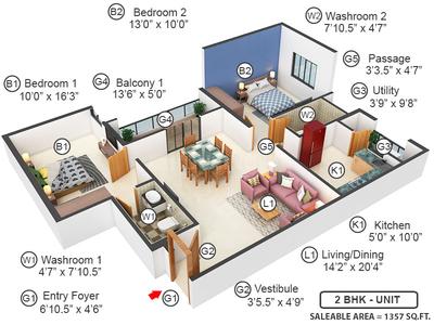 Image of 1261 Sq.ft 2 BHK Apartment / Flat for sale in Pacifica Pride Towers, Padur, Chennai for Rs. 8100000