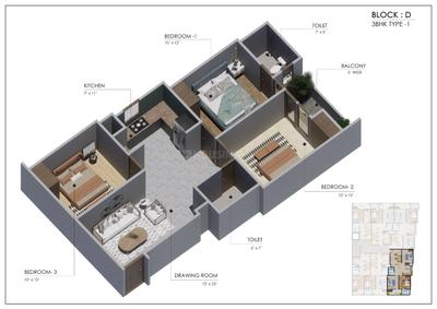 Image of 1475 Sq.ft 3 BHK Apartment / Flat for sale in Vihaan Altair Residency, Noida Extension, Greater Noida for Rs. 6599999