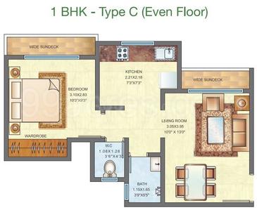 Floor Plan Image of 600 Sq.ft 1 BHK Apartment / Flat for sale in Raunak City, Kalyan West Kalyan for Rs. 3950000