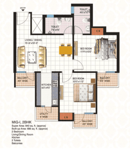 Image of 695 Sq.ft 2 BHK Apartment / Flat for sale in Mahagunpuram II, Mahagunpuram, Ghaziabad for Rs. 6000000